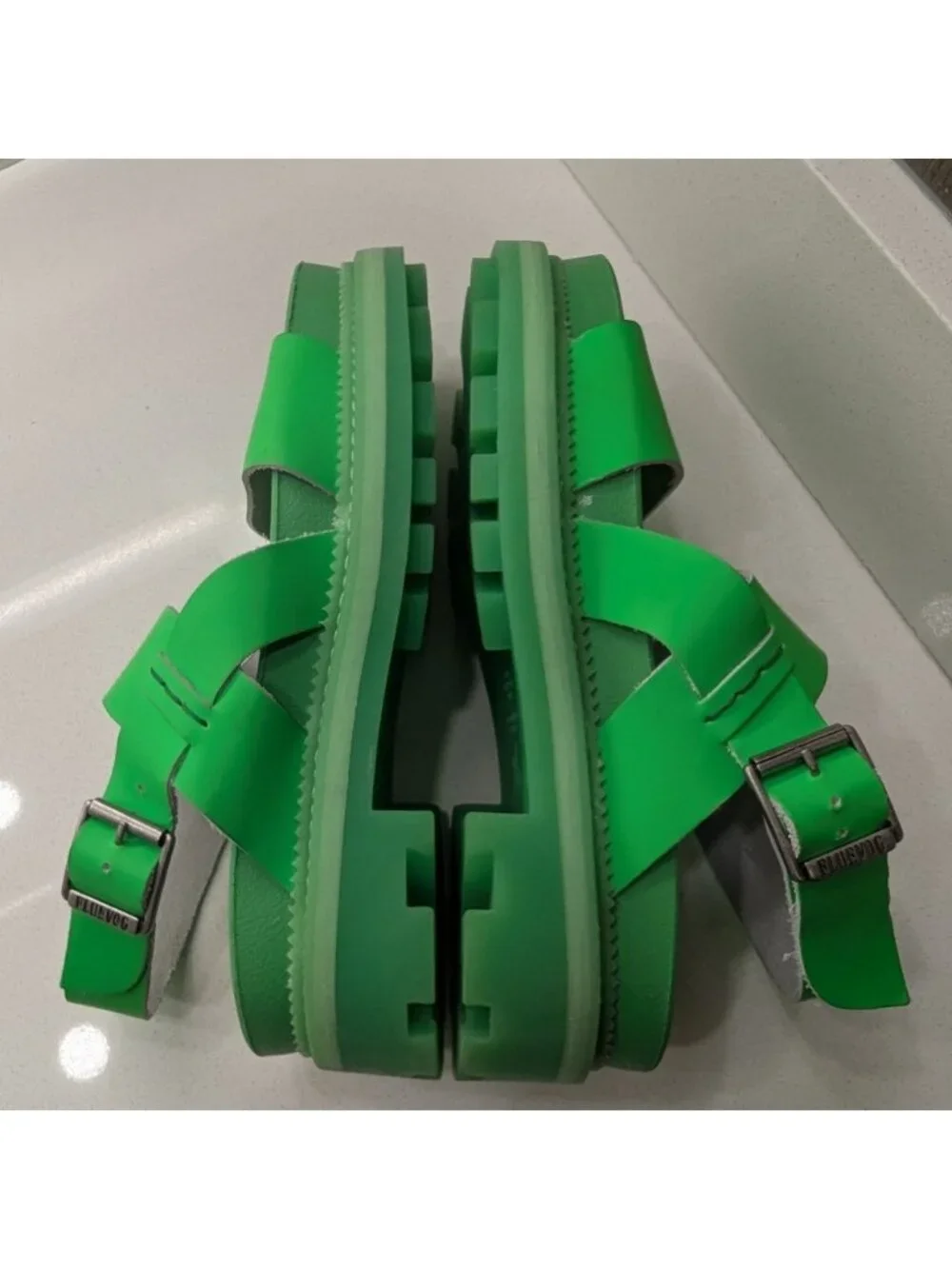 John Fluevog x Anna Sui 7th Heaven Defoy Leather Slingback Sandal Green W8 (M 6)